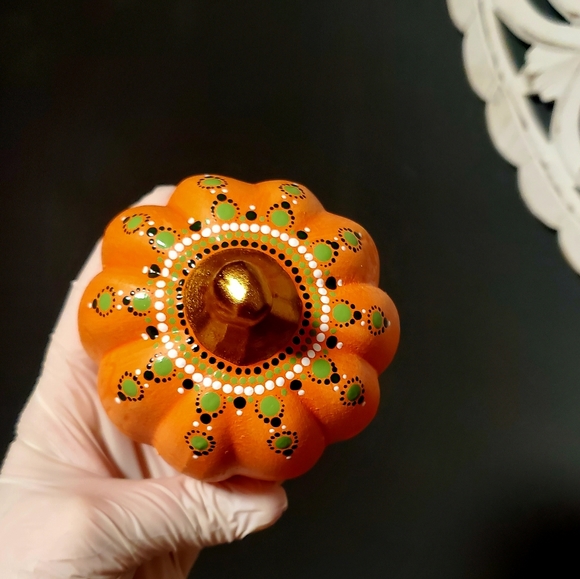 Two Handpainted Pumpkins Mandala Boho Fall Decor - Picture 6 of 9